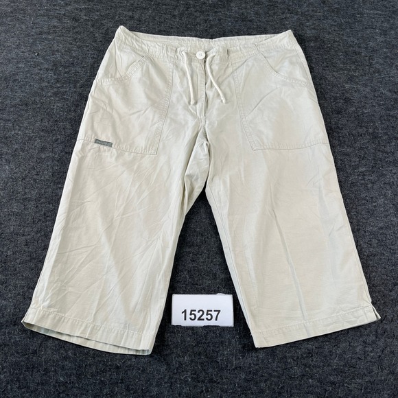 Jordache Pants - Jordache Capri Pants Womens 11/12 Tan Cotton Slash Pockets Drawstring Slit Hem